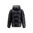 Black Polyamide Full-Length Jacket3D Down Jacket by Dsquared2 with adjustable drawstring hood and high collar for optimal protection. The model features a double-slider zip front closure, raglan sleeves and two side welt pockets with zip. Finished with ri