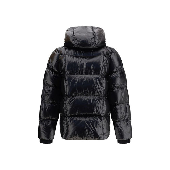 Black Polyamide Full-Length Jacket3D Down Jacket by Dsquared2 with adjustable drawstring hood and high collar for optimal protection. The model features a double-slider zip front closure, raglan sleeves and two side welt pockets with zip. Finished with ri