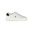White Leather Women SneakerStep into the realm of sleek sophistication with Calvin Klein’s latest rendition of urban elegance. These sports shoes, with their crisp white demeanor accented by bold black contrasts, are more than just footwear; they’re a sta