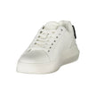 White Leather Women SneakerStep into the realm of sleek sophistication with Calvin Klein’s latest rendition of urban elegance. These sports shoes, with their crisp white demeanor accented by bold black contrasts, are more than just footwear; they’re a sta