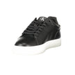 Black Leather Men SneakerStep up your game with the Calvin Klein sports shoe, where function meets fashion in a dynamic fusion. Featuring a sleek black design punctuated by bold, contrasting white details, these sneakers boast both style and substance. Th
