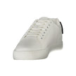 White Leather Men SneakerDiscover the epitome of chic athleticism with these Calvin Klein sports shoes, meticulously crafted to infuse your stride with confidence. These sneakers boast striking black details that make a bold statement against the crisp wh