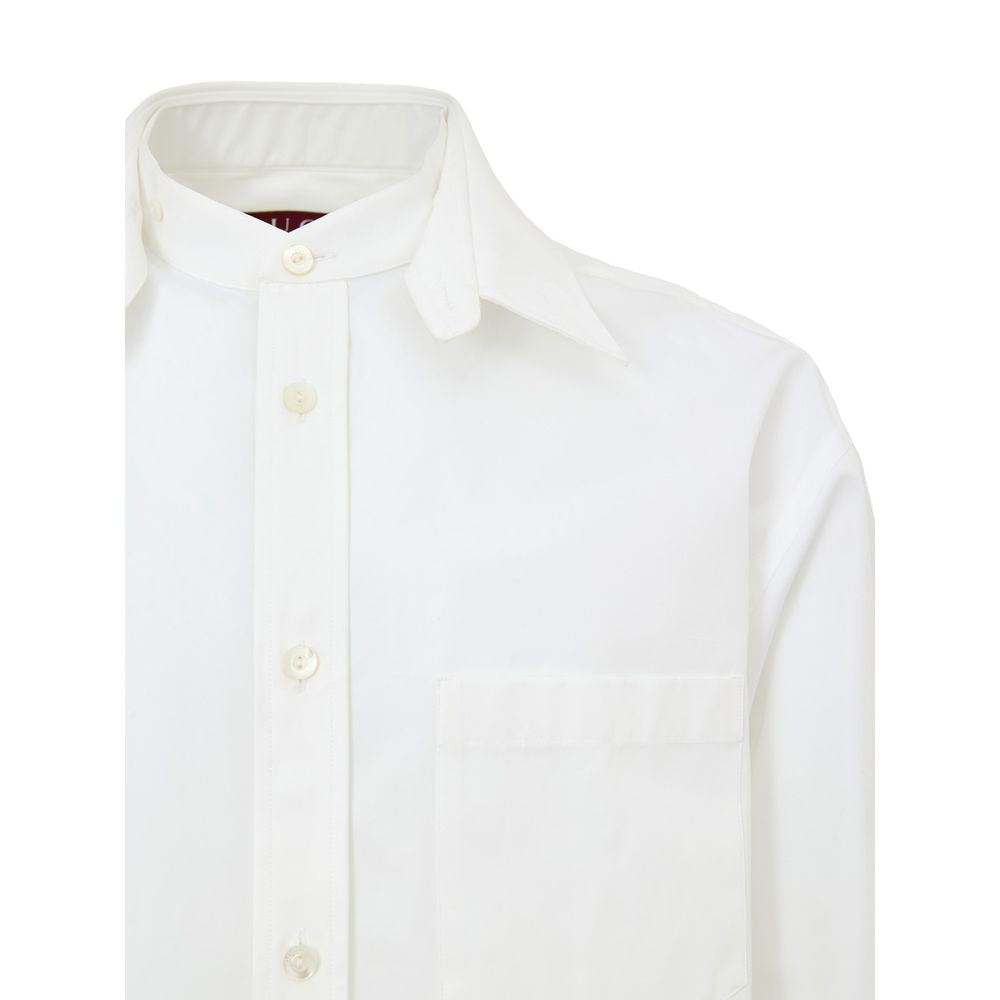 White Cotton Dress ShirtGucci Double Collar Cotton Poplin Shirt. Front button fastening, removable classic shirt collar, mandarin collar. Double cuff. Patch pocket on the side, rounded at the bottom. Composition: 100% Cotton Internal SKU: 25GIU202 Brand S