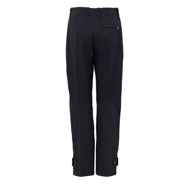 Navy Blue Cotton PantBottega Veneta Navy Blue Twill Trousers. High waist, front fastening with covered hooks, two side pockets, one back pocket closed with covered zip, central seam on the leg, on the bottom openable button. Composition: 100% Cotton Inter