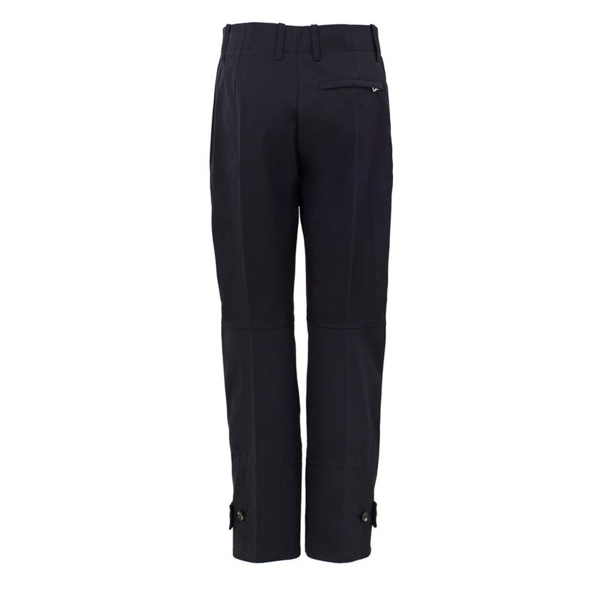 Navy Blue Cotton PantBottega Veneta Navy Blue Twill Trousers. High waist, front fastening with covered hooks, two side pockets, one back pocket closed with covered zip, central seam on the leg, on the bottom openable button. Composition: 100% Cotton Inter