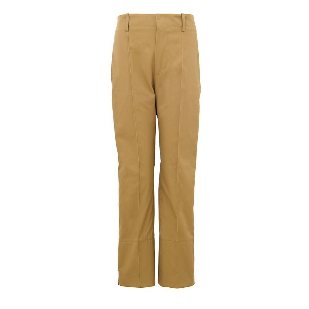Beige Cotton High-Waist Trousers