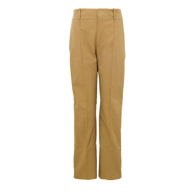 Beige Cotton PantBeige Twill Trousers Bottega Veneta. High waist, front fastening with covered hooks, two side pockets, one back pocket closed with covered zip, central seam on the leg, on the bottom openable button. Composition: 100% Cotton Internal SKU: