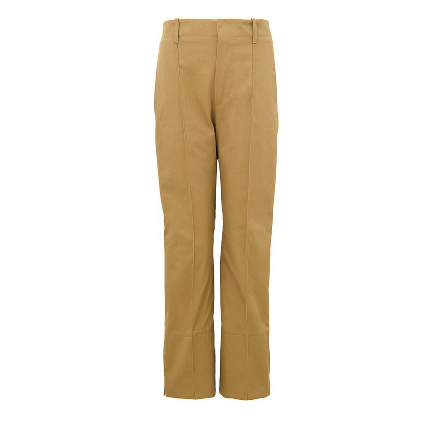 Beige Cotton PantBeige Twill Trousers Bottega Veneta. High waist, front fastening with covered hooks, two side pockets, one back pocket closed with covered zip, central seam on the leg, on the bottom openable button. Composition: 100% Cotton Internal SKU: