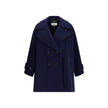 Blue Wool CoatThe Chloé oversized double breasted Wool Coat is a sleek, structured piece for the cold season. Featuring wide lapels and a collar strap, it is finished with engraved horn buttons at the collar, front and cuffs. Side pockets and a knee-lengt