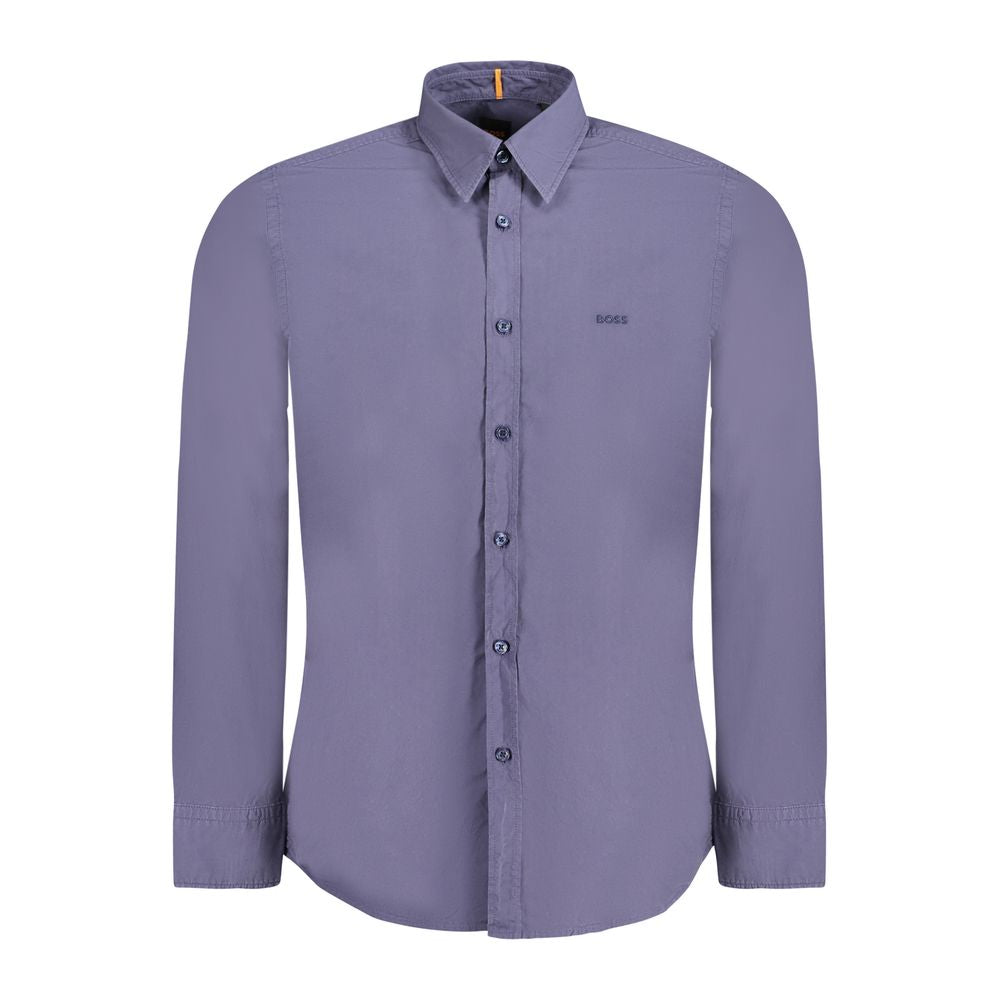 Blue Cotton Men ShirtElevate your wardrobe with the sleek sophistication of Hugo Boss. This long-sleeve shirt boasts a regular fit designed to complement any figure with an unmistakable air of refinement. Crafted with expert attention to detail, it featur