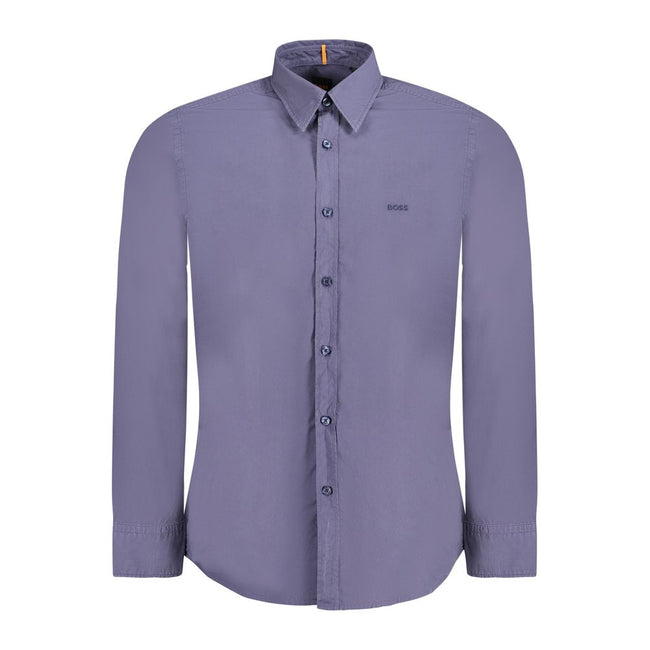 Blue Cotton Men ShirtElevate your wardrobe with the sleek sophistication of Hugo Boss. This long-sleeve shirt boasts a regular fit designed to complement any figure with an unmistakable air of refinement. Crafted with expert attention to detail, it featur