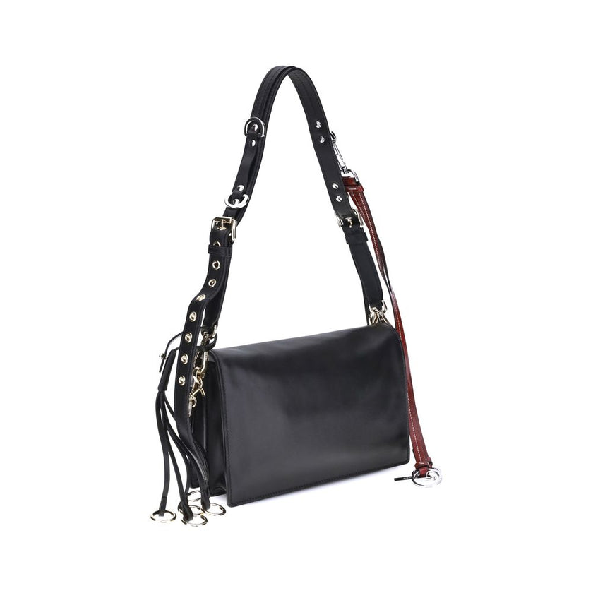 Black Calf Leather Bos Taurus Shoulder BagPrada’s Soft Sound Small Shoulder Bag combines soft lines and refined details in a compact and functional design. Made of lightly grained leather, it is embellished with a metallic logo detail on the front and rem