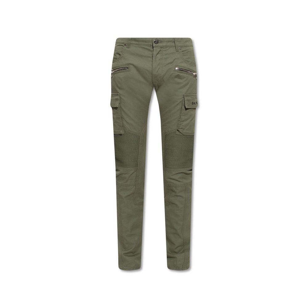 Green Cotton Cargo PantsDescription: – Composition: 100% Cotton – Belt loops – Five pockets – Two side zipped pockets – Back logo Patch – Machine wash (delicate) – Ribbed detail at the knee – Made in Italy – Gender: MEN – Size & Fit: Slim fit.Green Cotton