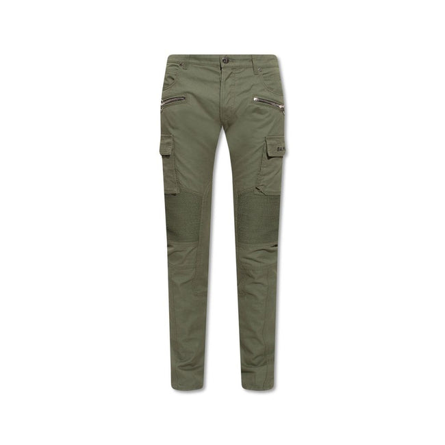 Green Cotton Cargo PantsDescription: – Composition: 100% Cotton – Belt loops – Five pockets – Two side zipped pockets – Back logo Patch – Machine wash (delicate) – Ribbed detail at the knee – Made in Italy – Gender: MEN – Size & Fit: Slim fit.Green Cotton