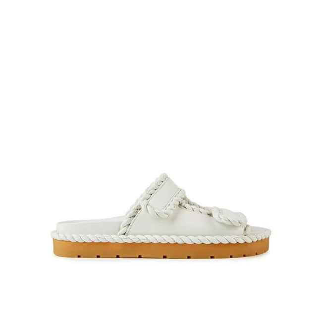 White Lamb Leather Flat SandalsDescription: – Composition: 100% Lamb Leather – Inner: Leather – Insole: Leather – Sole: Rubber – Open round toe – Two velcro straps – Tonal torchon piping – Made in Italy – Gender: WOMEN –White Lamb Leather Flat Sandals${ta