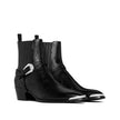 Black Calfskin Chelsea BootsDescription: – Composition: 100% calf leather – Inner: 100% Leather – Insole: 100% Leather – Sole: 100% Leather – Round toe – Heel 5 cm – Elasticated side inserts – Normal fit – Tejus Stamped Calfskin – Smooth Metal Toe – Remov