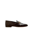 Brown Calfskin Slip-On LoafersDescription: – Composition: 100% calf leather – Inner: Leather – Insole: Leather – Sole: Leather – Branded insole – Slip-on design – Sole Height at the highest point: 1,5cm – Embossed to mimic crocodile skin – Decorative gold