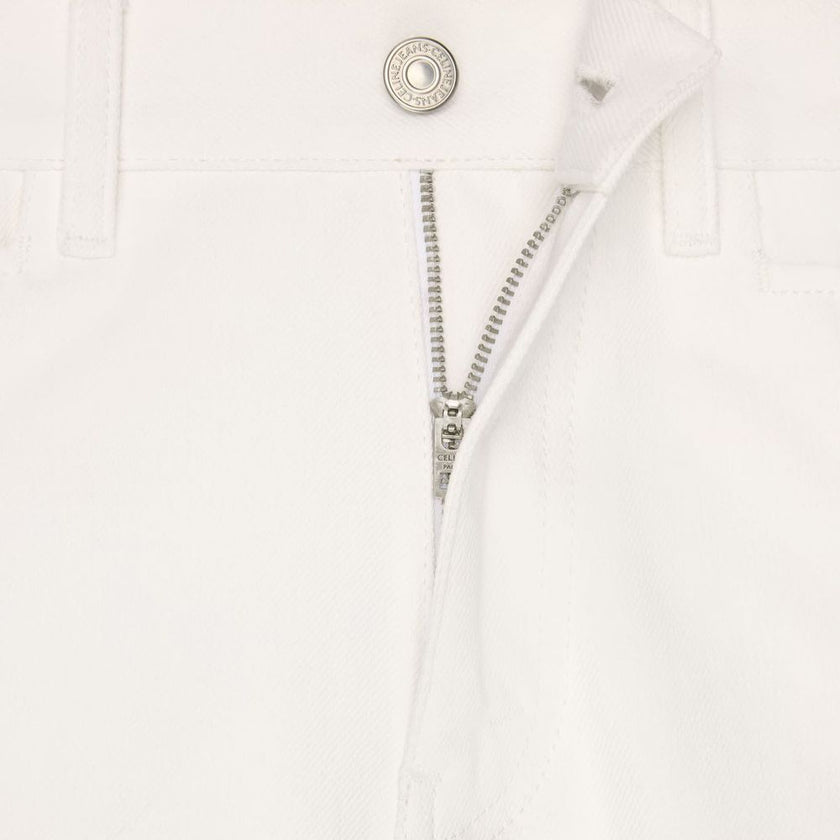 White Cotton Straight-Leg JeansDescription: – Composition: 100% Cotton – Belt loops – Five pockets – Button and zip closure – Straight legs – Machine wash (delicate) – Mid-rise – Made in Italy – Gender: MEN – Size & Fit: Classic fit.White Cotton Straight-