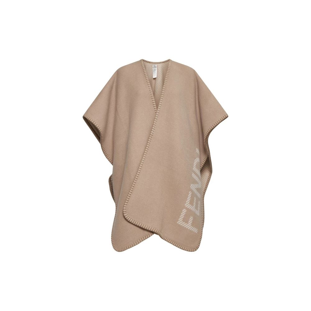 Beige Cashmere PonchoDescription: – Composition: 10% Cashmere 90% Wool – Dry clean – Side logo lettering – Three-quarter sleeves – No closure – Rounded edges – Contrasting topstitching – Made in Italy – Gender: WOMEN – Size & Fit: Deconstructed model with