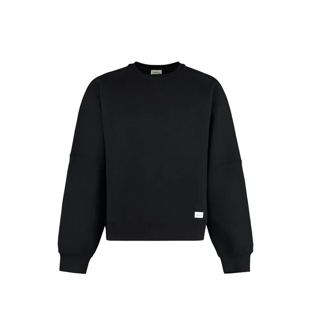 Black Cotton SweatshirtDescription: – Composition: 100% Cotton – Long sleeves – Ribbed trims – Crew neck – Machine wash (delicate) – Embroidered logo on the front – Made in France – Gender: MEN – Size & Fit: Oversize fit.Black Cotton Sweatshirt${tagsSaint