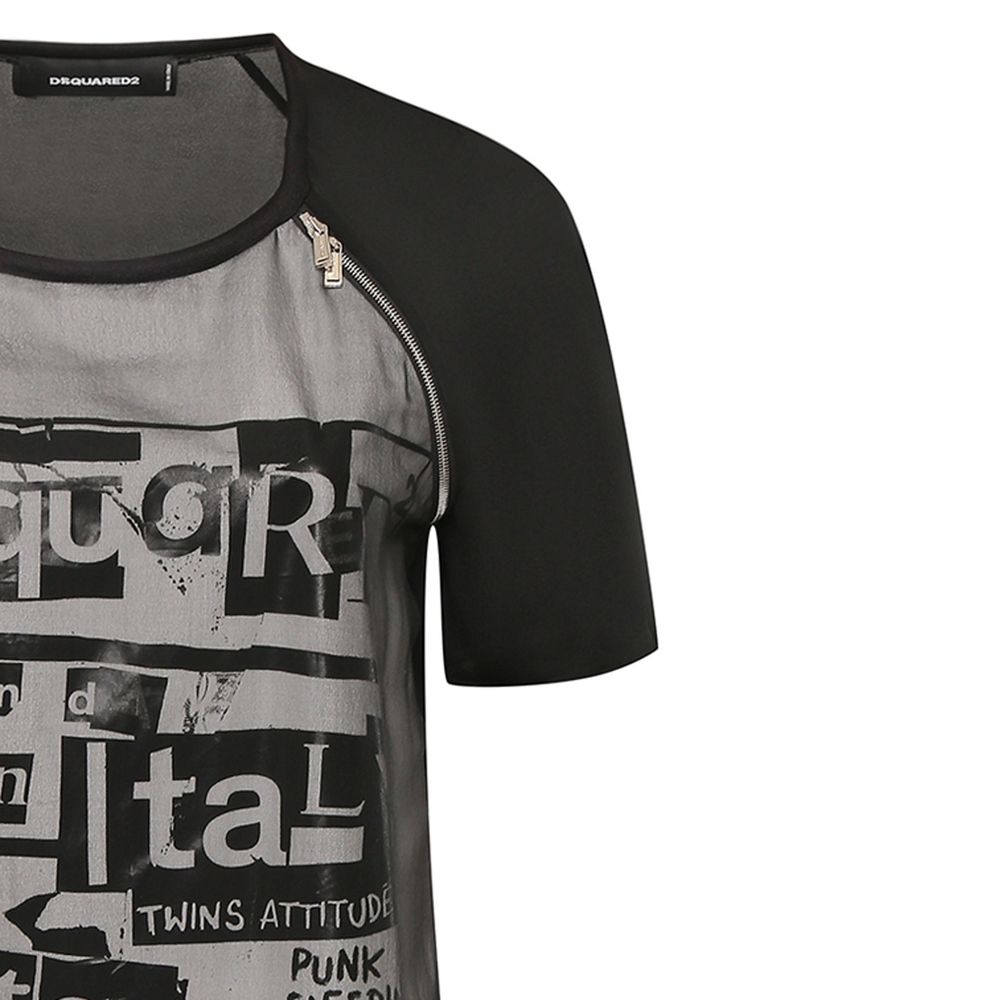 Black Silk Casual DressDescription: – Composition: 100% Silk – Round neck – Short sleeve – Hand wash – Slip-on design – Two zip detail – Front logo print detail – Made in Italy – Gender: WOMEN –Black Silk Casual Dress${tagsDsquared²Aulae Black Silk Casual