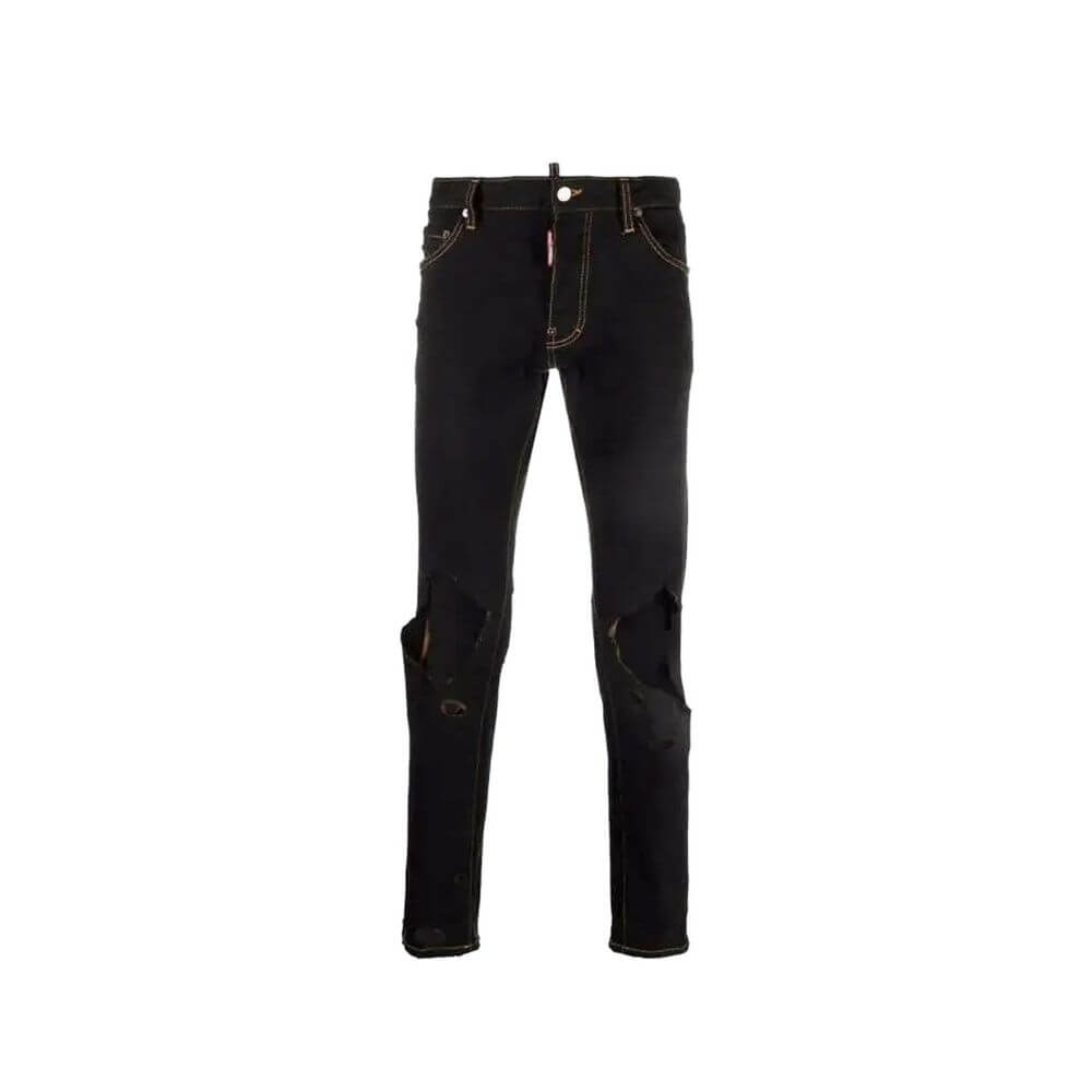 Black Cotton Slim Fit JeansDescription: – Composition: 97% Cotton 3% Elastane – Front button closure – Belt loops – Five pockets – Machine wash – Front and back logo detail – Distressed effect – Made in Italy – Gender: MEN –Black Cotton Slim Fit Jeans${ta