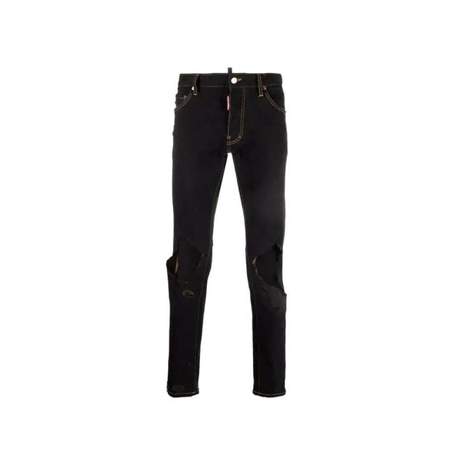 Black Cotton Slim Fit JeansDescription: – Composition: 97% Cotton 3% Elastane – Front button closure – Belt loops – Five pockets – Machine wash – Front and back logo detail – Distressed effect – Made in Italy – Gender: MEN –Black Cotton Slim Fit Jeans${ta