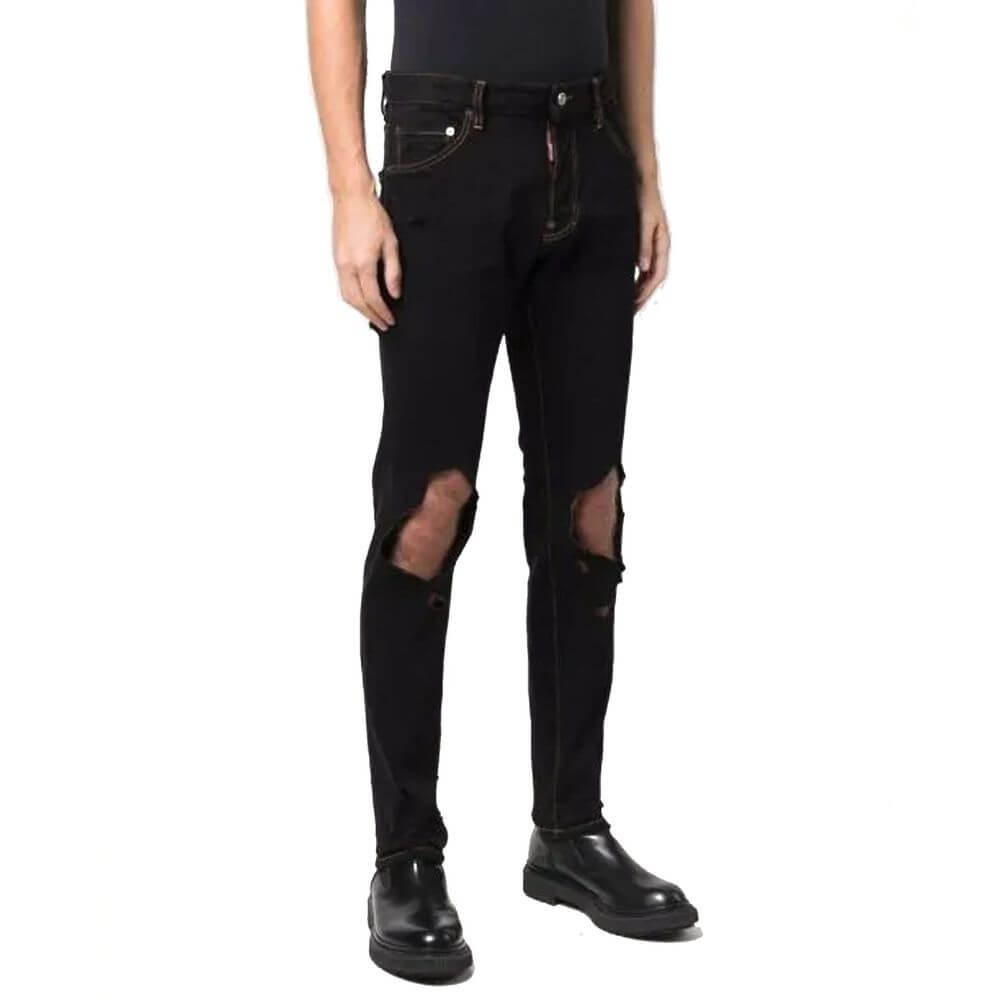Black Cotton Slim Fit JeansDescription: – Composition: 97% Cotton 3% Elastane – Front button closure – Belt loops – Five pockets – Machine wash – Front and back logo detail – Distressed effect – Made in Italy – Gender: MEN –Black Cotton Slim Fit Jeans${ta