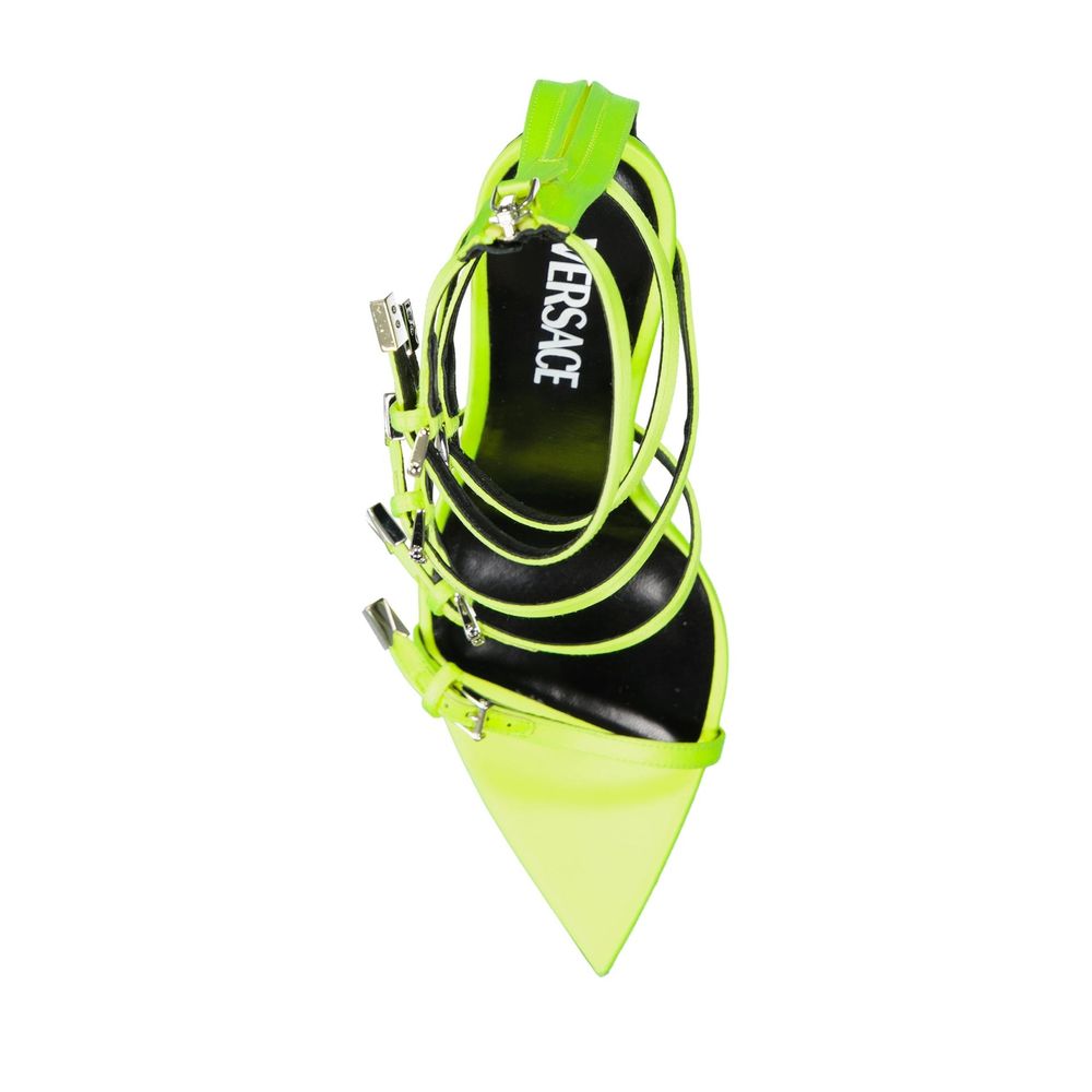 Yellow Silk Stiletto Heel SandalsDescription: – Composition: 100% silk – Leather insole and sole – Pointed toe – Multi-buckle – Back zip closure – Branded insole – Heel 12 cm / 4,7 in – Made in Italy –Yellow Silk Stiletto Heel Sandals${tagsVersaceAulae Pi