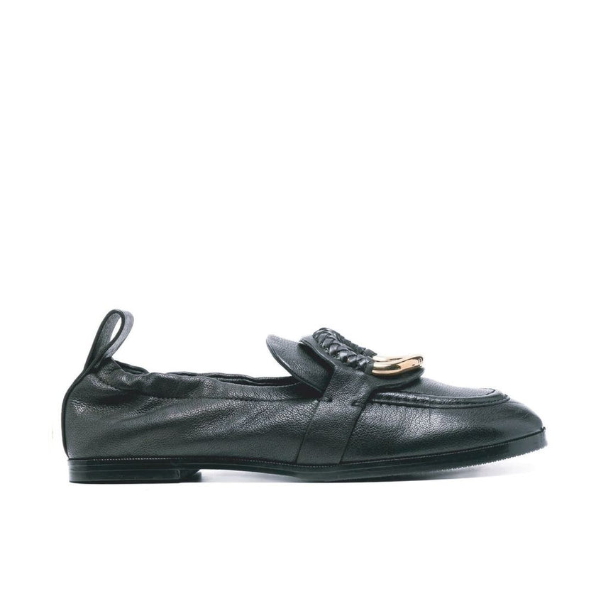Black Calfskin Slip-On LoafersDescription: – Composition: 100% calf leather – Leather lining, insole, sole – Pull tab at the rear – On tone logo detail – Made in Italy –Black Calfskin Slip-On Loafers${tagsSee By ChloéAulae Hana Leather Loafers See By Chlo