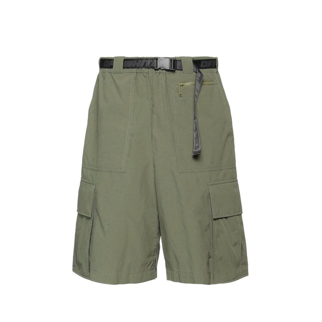 Green Polyamide Cargo ShortsDescription: – Composition: 30% Polyamide 70% Polyester – Elasticated waist – Two side pockets – Belt loops – Machine wash – Two patch pockets – Removable belt – Made in Italy – Gender: MEN –Green Polyamide Cargo Shorts${tagsOf
