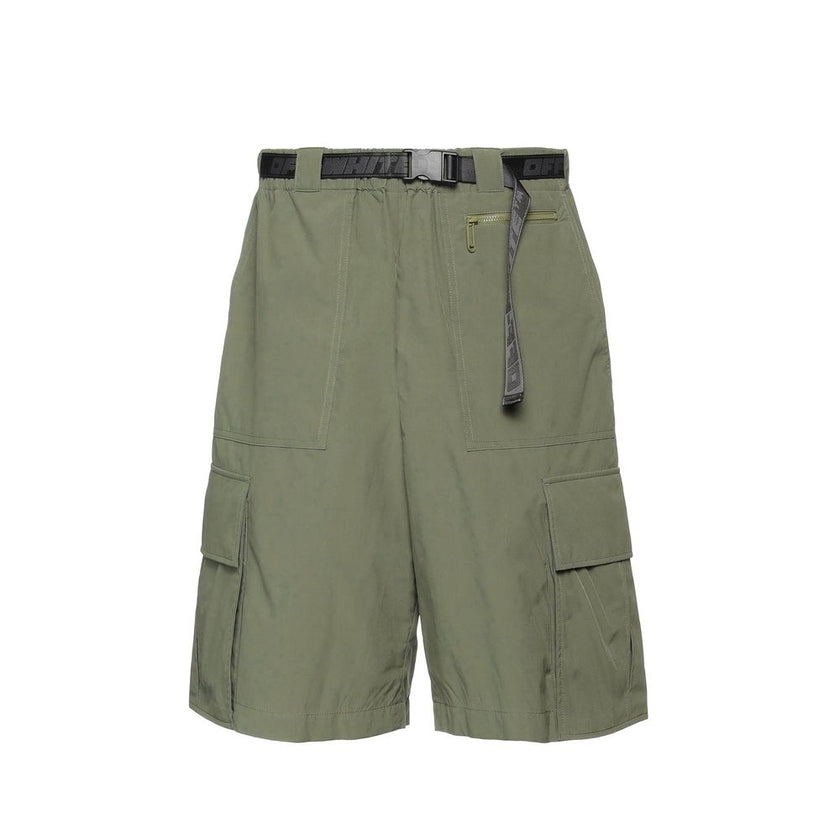Green Polyamide Cargo ShortsDescription: – Composition: 30% Polyamide 70% Polyester – Elasticated waist – Two side pockets – Belt loops – Machine wash – Two patch pockets – Removable belt – Made in Italy – Gender: MEN –Green Polyamide Cargo Shorts${tagsOf