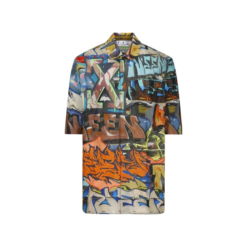 Black Polyamide Pattern ShirtDescription: – Composition: 100% Polyamide – Front button closure – Short sleeve – Shirt collar – Graffiti-inspired print – Made in Italy – Gender: MEN –Black Polyamide Pattern Shirt${tagsOff-WhiteAulae Neen Allover Shirt Off-
