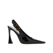 Black Calfskin High Heel PumpsDescription: – Composition: 100% calf leather – Inner: Leather – Insole: Leather – Sole: Leather – Pointed toe – Patent effect – Branded insole – Adjustable ankle strap – Flared heel – Tortoiseshell buckle – Made in Italy – G