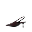 Burgundy Calfskin Mid Heel PumpsDescription: – Composition: 100% calf leather – Inner: Leather – Insole: Leather – Sole: Leather – Pointed toe – Patent effect – Elastic back insert – Branded insole – Heel 7 cm – Open back – Gold-tone metal hardware – Mid-