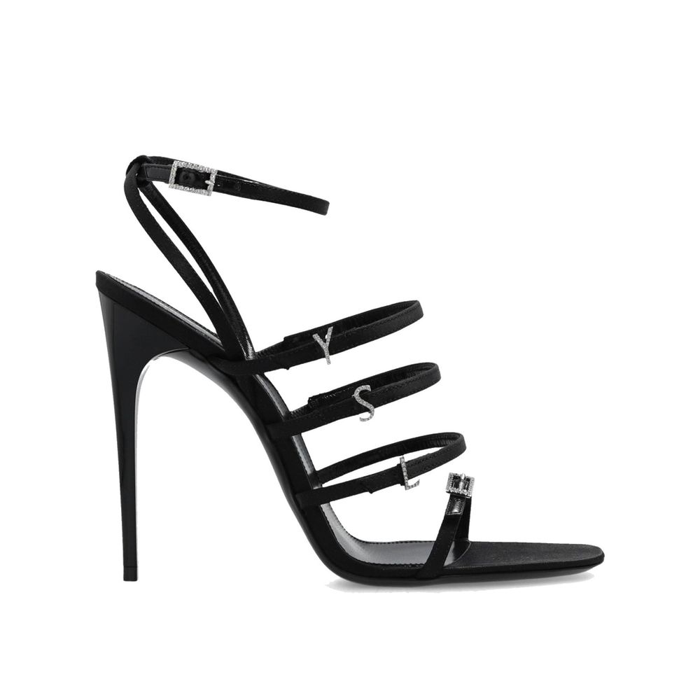Black Silk Stiletto Heel SandalsDescription: – Composition: 100% silk – Leather insole and sole – Multi-buckle – Crystal embellishments – Iconic YSL monogram – Heel 13 cm / 5,1 in – Made in Italy –Black Silk Stiletto Heel Sandals${tagsSaint LaurentAulae J