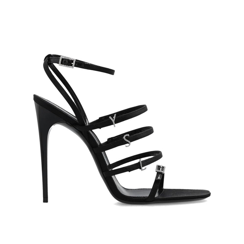 Black Silk Stiletto Heel SandalsDescription: – Composition: 100% silk – Leather insole and sole – Multi-buckle – Crystal embellishments – Iconic YSL monogram – Heel 13 cm / 5,1 in – Made in Italy –Black Silk Stiletto Heel Sandals${tagsSaint LaurentAulae J