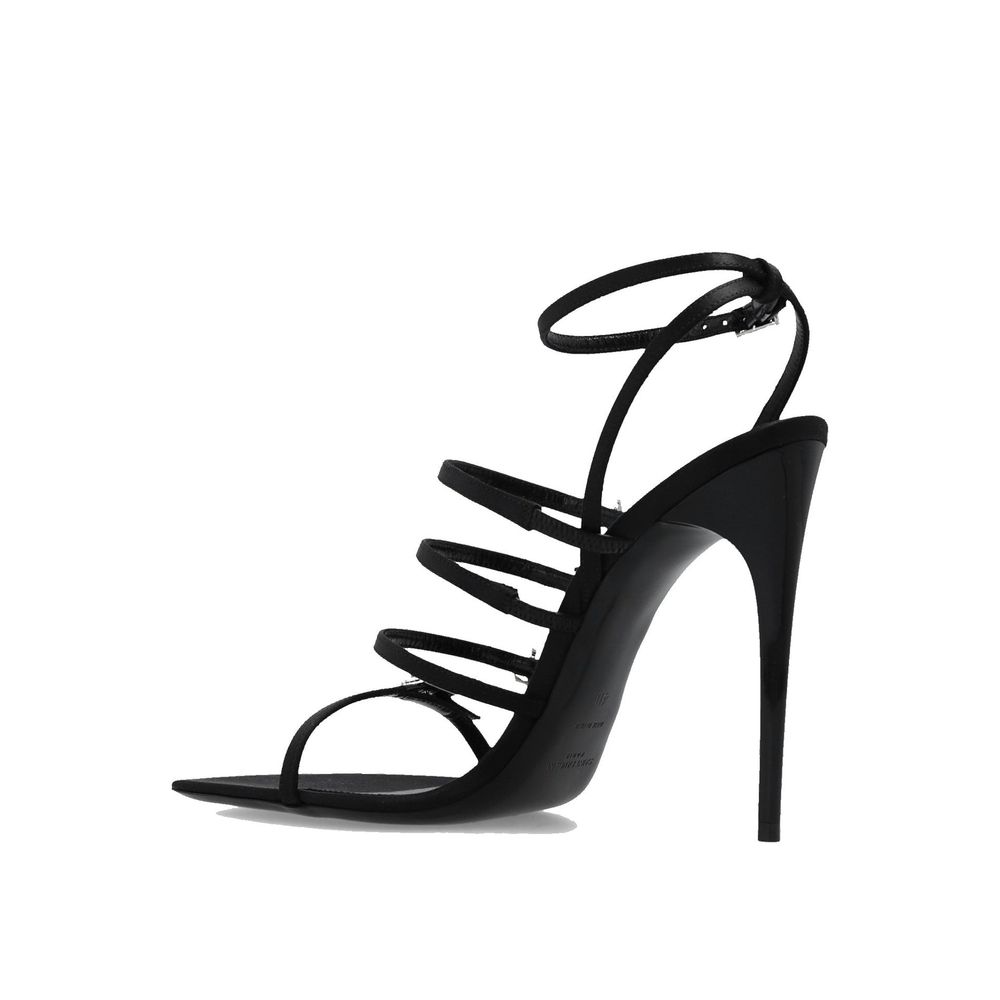 Black Silk Stiletto Heel SandalsDescription: – Composition: 100% silk – Leather insole and sole – Multi-buckle – Crystal embellishments – Iconic YSL monogram – Heel 13 cm / 5,1 in – Made in Italy –Black Silk Stiletto Heel Sandals${tagsSaint LaurentAulae J