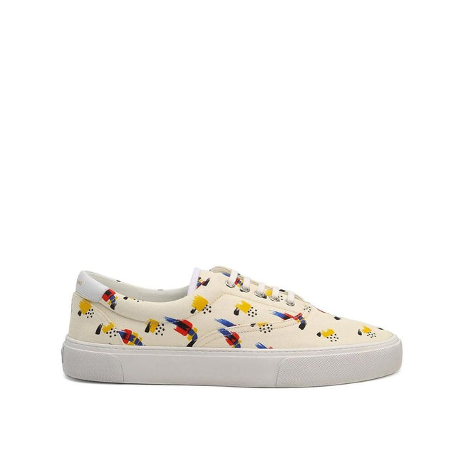 White Canvas Low Top SneakersDescription: – Composition: 100% Canvas – Inner: Canvas – Insole: Leather – Sole: Rubber – Round toe – Front lace-up closure – Made in Italy – Gender: MEN –White Canvas Low Top Sneakers${tagsSaint LaurentAulae Printed Canvas S