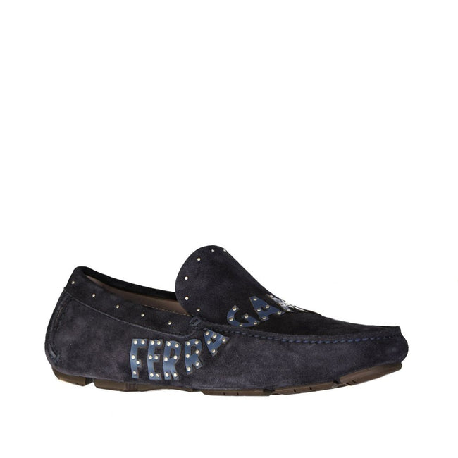 Blue Calfskin Slip-On LoafersDescription: – Composition: 100% calf leather – Inner: Leather – Insole: Leather – Sole: Rubber – Suede detail – Round toe – Slip on – Side logo lettering – Made in Italy – Gender: MEN –Blue Calfskin Slip-On Loafers${tagsSalva