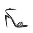 Black Silk Stiletto Heel SandalsDescription: – Composition: 100% Silk – Inner: 100% Leather – Insole: 100% Leather – Sole: 100% Leather – Ankle side buckle fastening – Almond toe – Rhinestones crisscrossed straps – Heel hight: 10.5 cm – Made in Italy – Ge