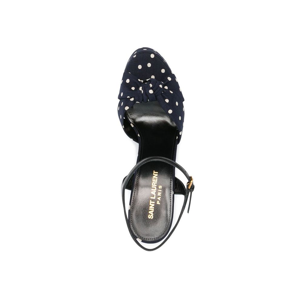 Blue Cotton Platform SandalsDescription: – Composition: 100% cotton – Leather lining, insole, sole – Heel 13 cm / 5,1 in – Platform 5 cm / 1,9 in – Made in Italy –Blue Cotton Platform Sandals${tagsSaint LaurentAulae Bianca Polka-Dot Sandals Saint LaurentA