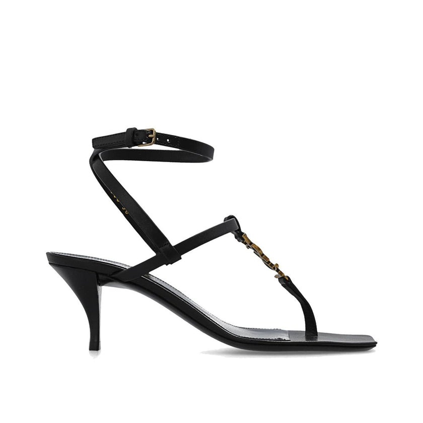 Black Calfskin Stiletto Heel SandalsDescription: – Composition: 100% calf leather – Leather lining, insole, sole – Ankle side buckle fastening – Square toe – Iconic YSL monogram – Heel 6 cm / 2,3 in – Made in Italy –Black Calfskin Stiletto Heel Sandals${t