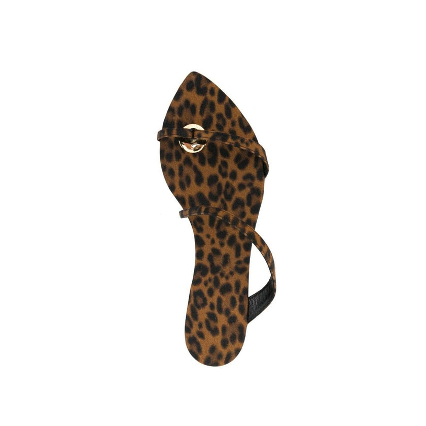 Brown Fabric Strap-On SandalsDescription: – Composition: 100% Fabric – Inner: Fabric – Insole: Fabric – Sole: Leather – Pointed toe – All-over leopard print – Slip-on design – Twill weave – Thong strap – Logo-engraved gold-tone hardware – Made in Italy –