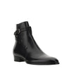 Black Calfskin Ankle BootsDescription: – Composition: 100% calf leather – Inner: Leather – Insole: Leather – Sole: Leather – Round toe – Ankle side buckle fastening – Made in Italy – Gender: MEN –Black Calfskin Ankle Boots${tagsSaint LaurentAulae Wyatt Jo