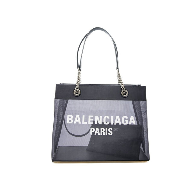 Black Polyester Tote BagDescription: – Composition: 100% polyester – Leather details – Leather and chain strap – Transparent details – Contrast logo detail – Length 35 cm / 13,7 in – Height 27 cm / 10,6 in – Width 14 cm / 5,5 in – Made in Italy –Black Pol