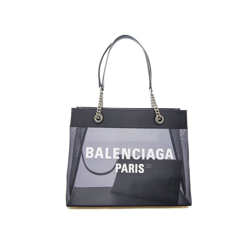 Black Polyester Tote BagDescription: – Composition: 100% polyester – Leather details – Leather and chain strap – Transparent details – Contrast logo detail – Length 35 cm / 13,7 in – Height 27 cm / 10,6 in – Width 14 cm / 5,5 in – Made in Italy –Black Pol