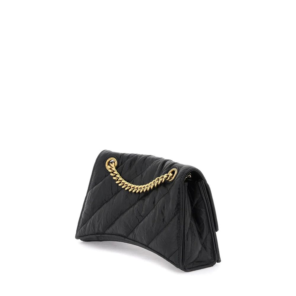 Black Calfskin Shoulder BagDescription: – Composition: 100% calf leather – Flap top magnetic closure – Height 15 cm – Width 8,5 cm – Non detachable chain strap – Lenght 25 cm – Three internal compartments – Gold-tone front logo detail – Made in Italy – Ge
