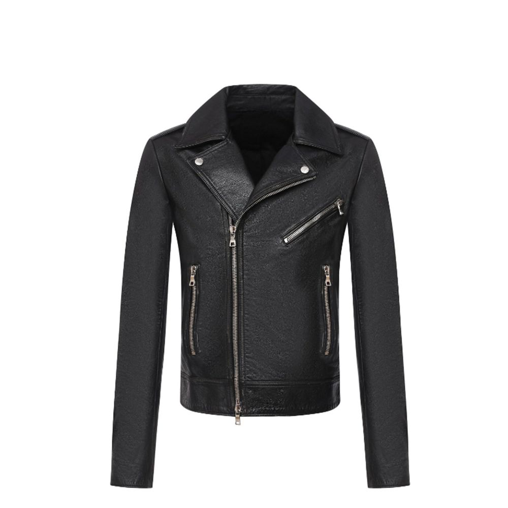Black Leather Biker JacketDescription: – Composition: 100% Leather – Fully lined – Two side pockets – back logo relief – Front zip closure – Zipped cuffs – Made in Turkey – Gender: MEN – Size & Fit: Fits true to size. Straight cut. Non-stretch fabric. Lon