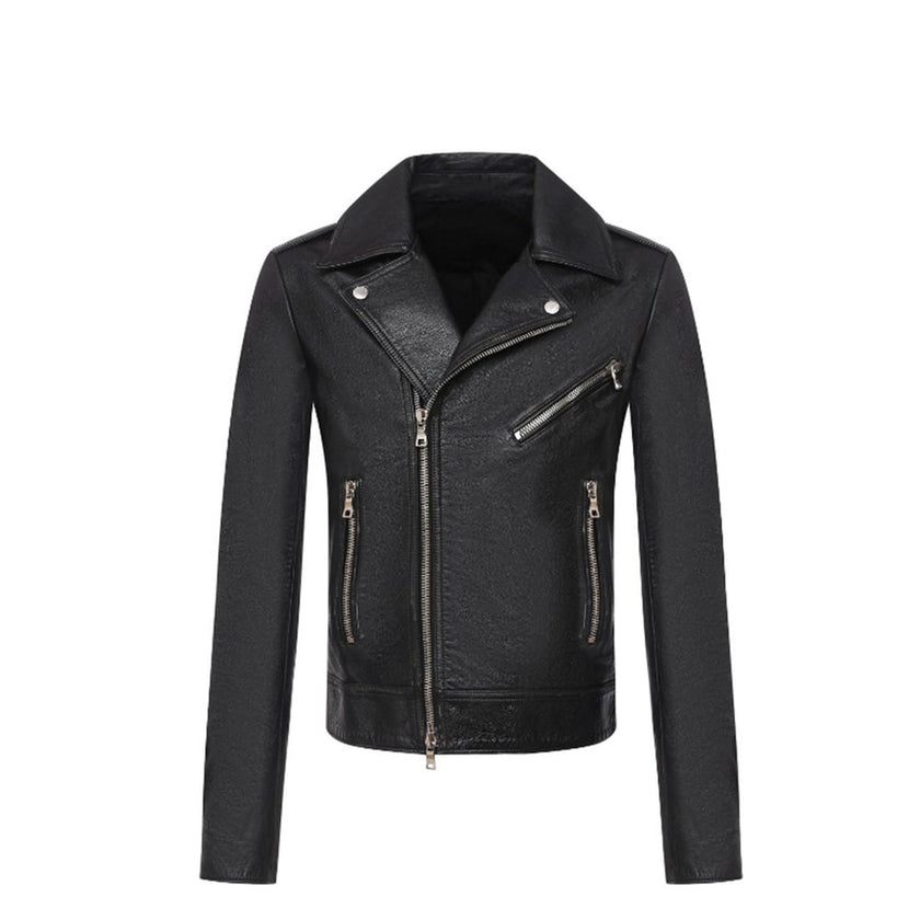 Black Leather Biker JacketDescription: – Composition: 100% Leather – Fully lined – Two side pockets – back logo relief – Front zip closure – Zipped cuffs – Made in Turkey – Gender: MEN – Size & Fit: Fits true to size. Straight cut. Non-stretch fabric. Lon